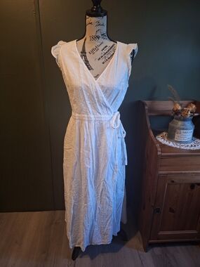 LOFT White Sleeveless Wrap Midi Dress